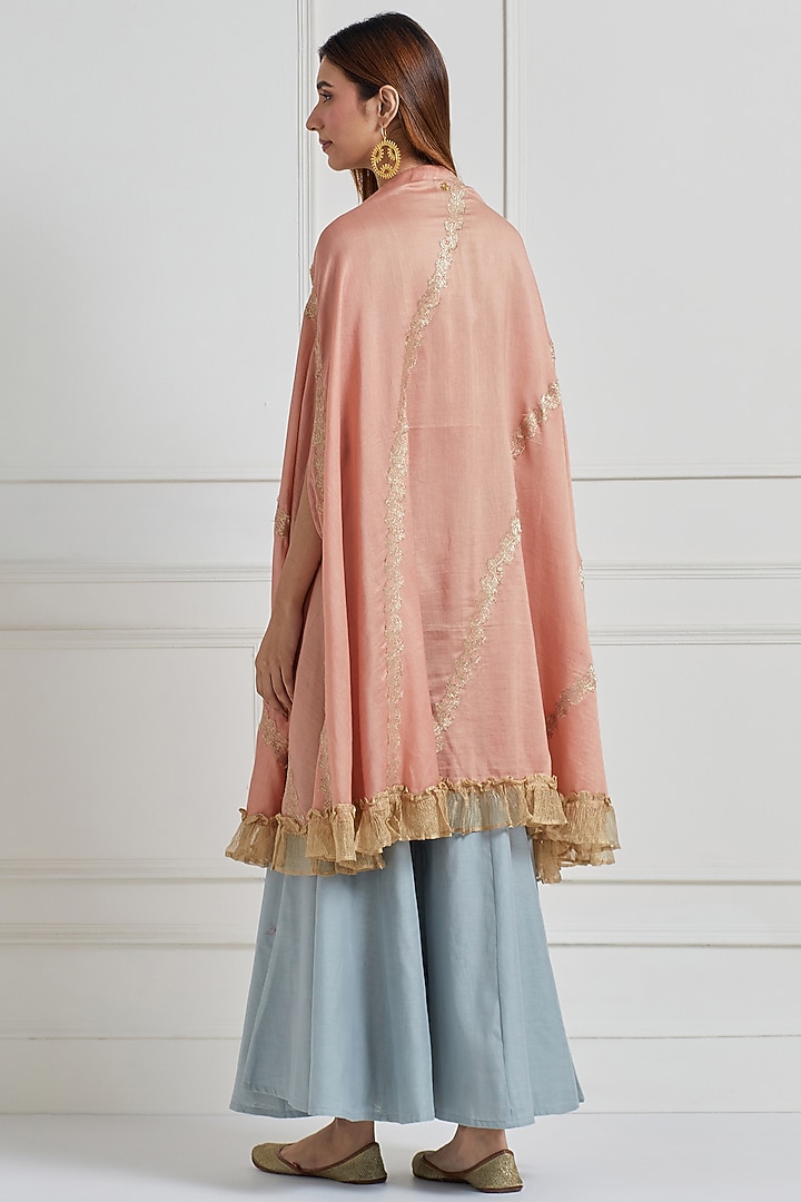Dull Rose Chanderi Zardosi Embroidered Cape Set by Naina Arunima at Pernia's Pop Up Shop