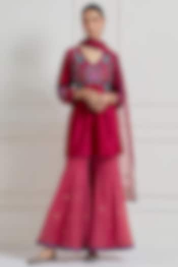 Crimson Red Chanderi Kalidar Sharara Set by Naina Arunima at Pernia's Pop Up Shop