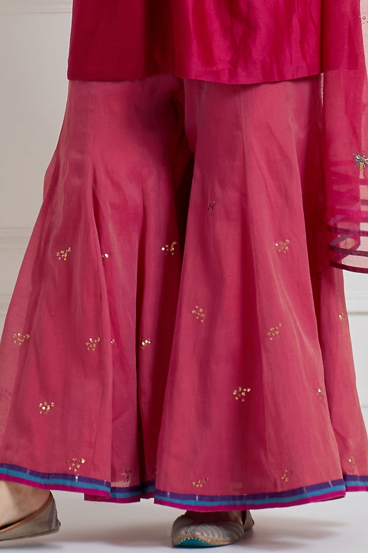 Crimson Red Chanderi Kalidar Party Wear Sharara Set by Naina Arunima at Pernia's Pop Up Shop