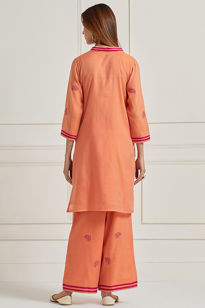 Orange Chanderi Paisley Motif Embroidered Co-Ord Set by Naina Arunima at Pernia's Pop Up Shop