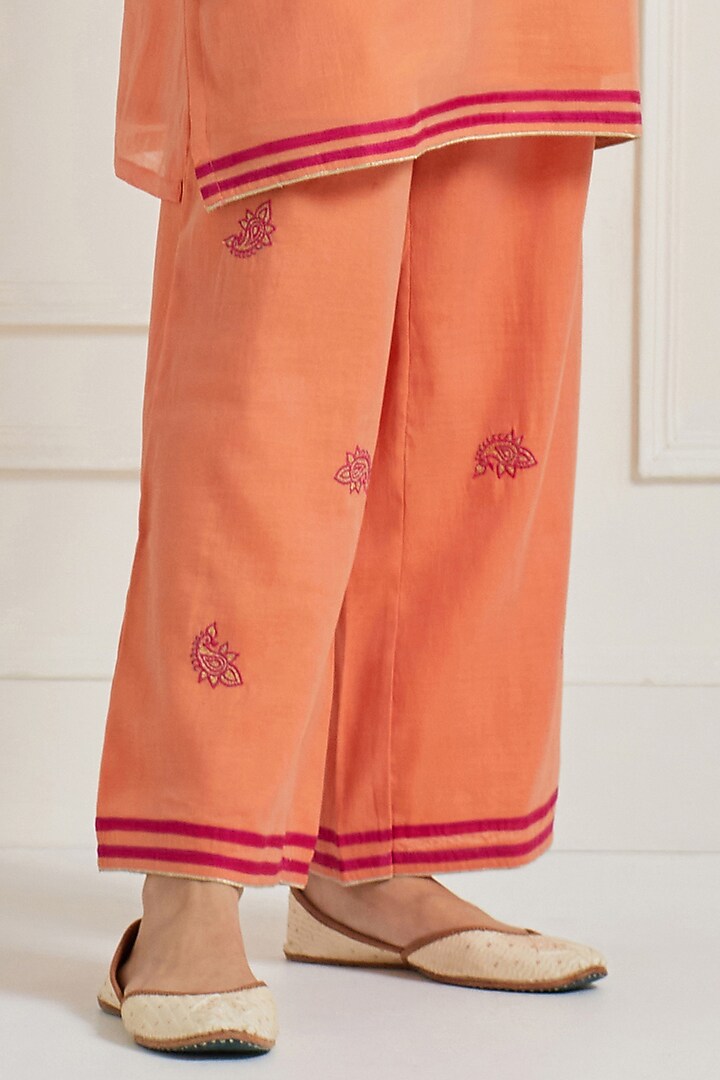 Orange Chanderi Paisley Motif Embroidered Co-Ord Set by Naina Arunima at Pernia's Pop Up Shop