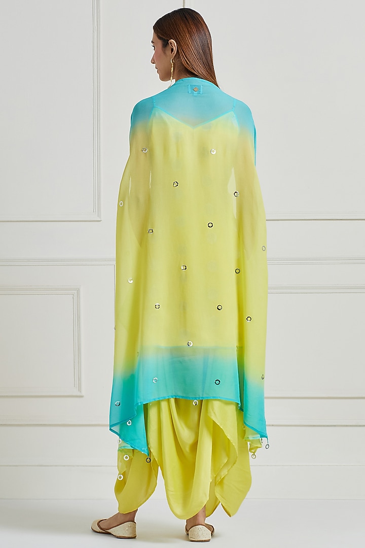 Lemon Yellow Silk Zari Cutwork Kurta Set With Jacket by Naina Arunima at Pernia's Pop Up Shop