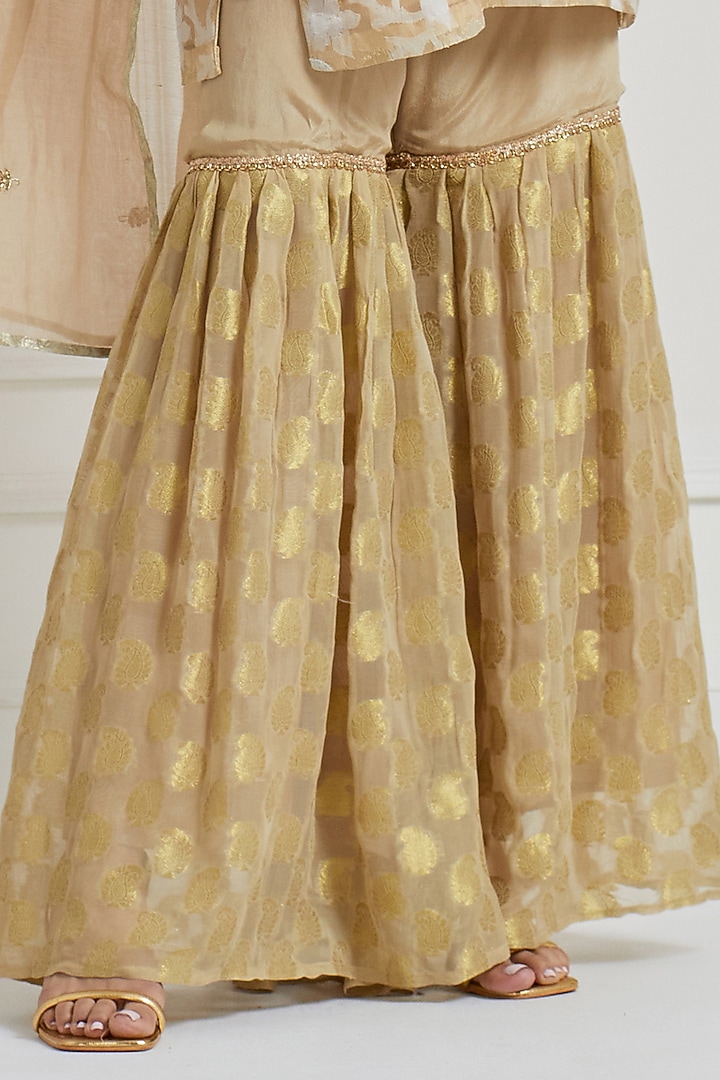 Dull Gold Brocade Zardosi Embroidered Party Wear Sharara Set by Naina Arunima at Pernia's Pop Up Shop