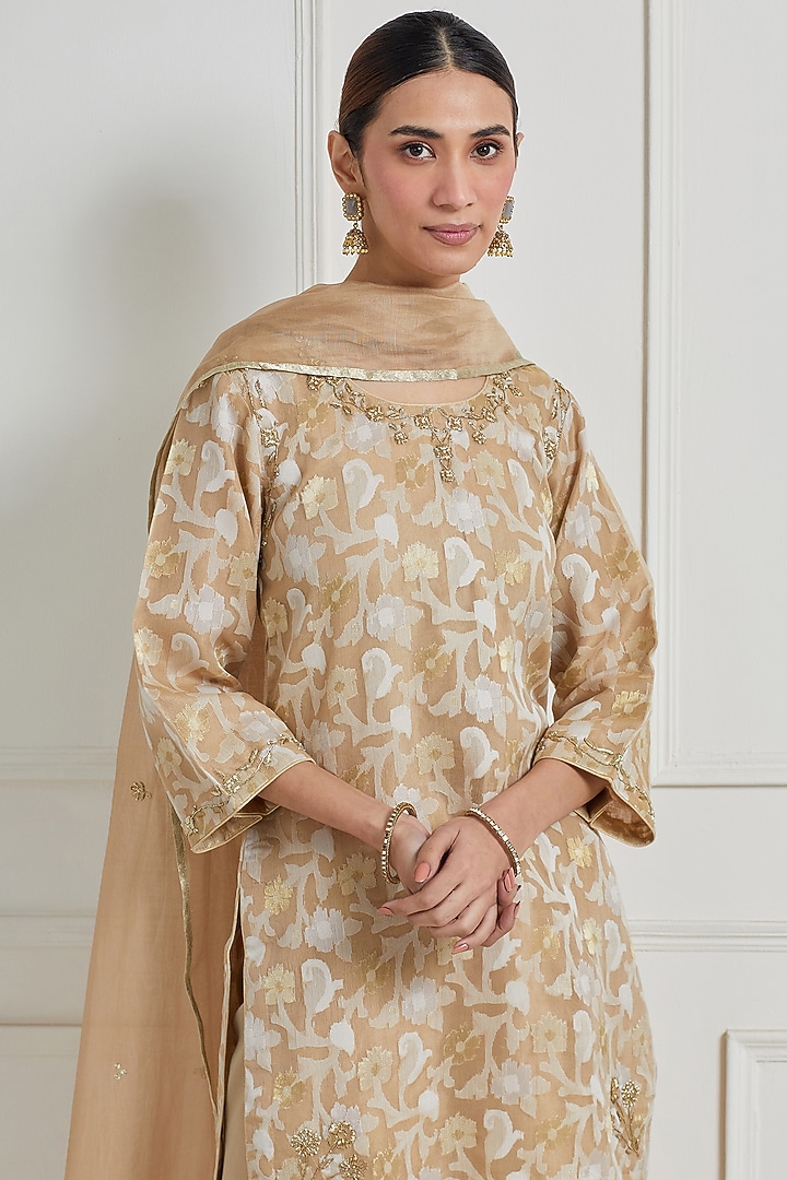 Dull Gold Brocade Zardosi Embroidered Party Wear Sharara Set by Naina Arunima at Pernia's Pop Up Shop