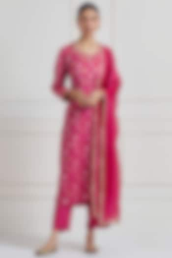 Pink Pure Silk Zardosi Embroidered Kurta Set by Naina Arunima at Pernia's Pop Up Shop