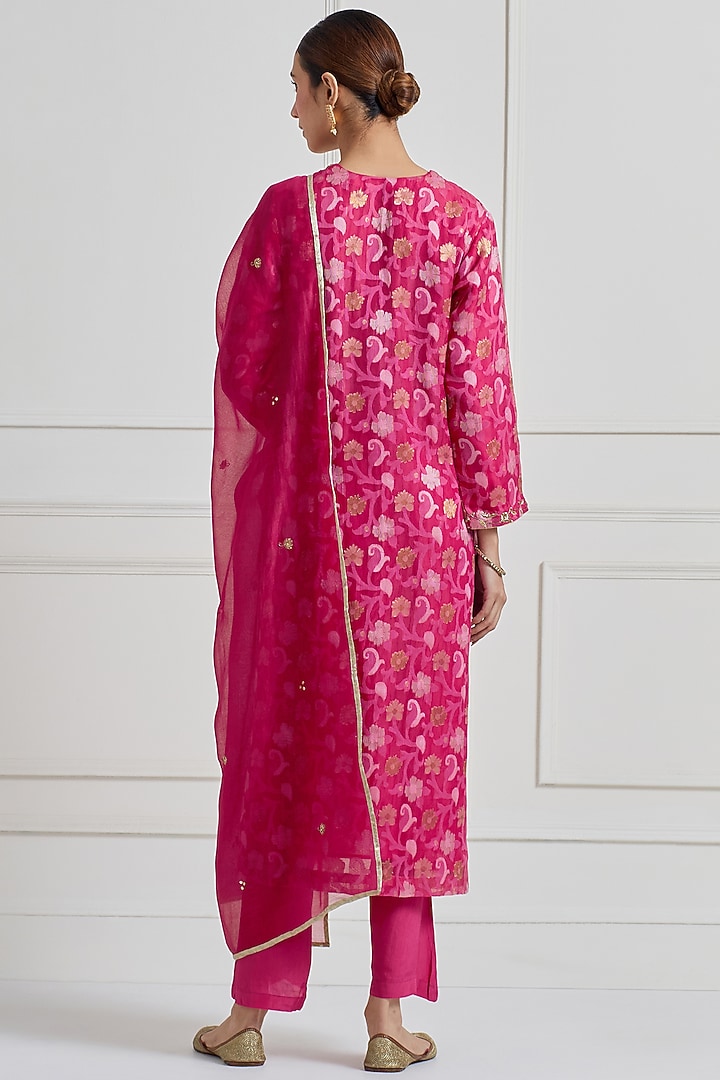 Pink Pure Silk Zardosi Embroidered Kurta Set by Naina Arunima at Pernia's Pop Up Shop