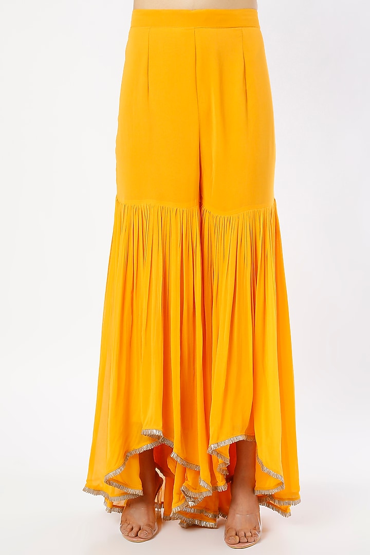 Mustard Crepe Chiffon Party Wear Sharara Set by NIsha Ajmera at Pernia's Pop Up Shop