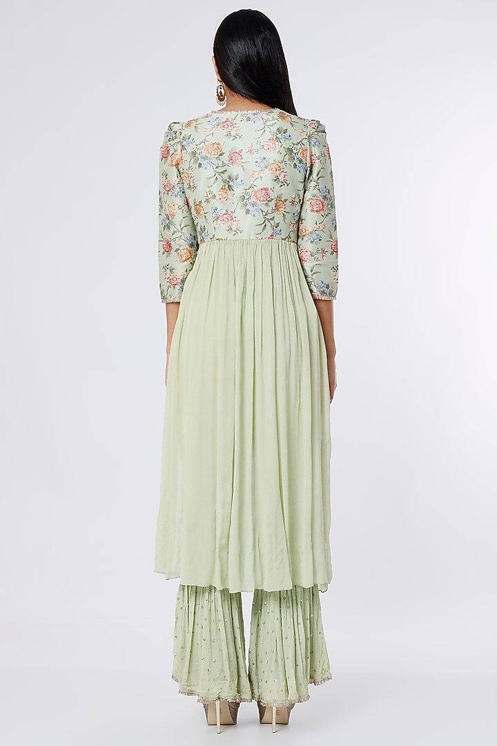 Mint Dupion Silk & Crepe Chiffon Tunic Set by NIsha Ajmera at Pernia's Pop Up Shop