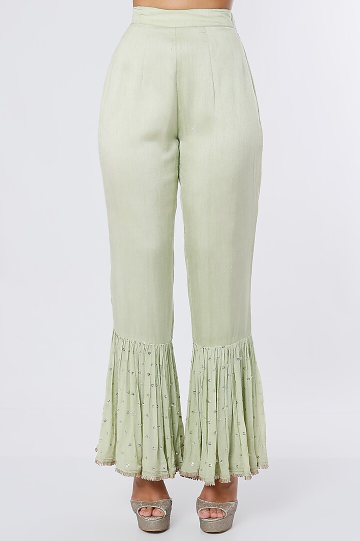 Mint Dupion Silk & Crepe Chiffon Tunic Set by NIsha Ajmera at Pernia's Pop Up Shop