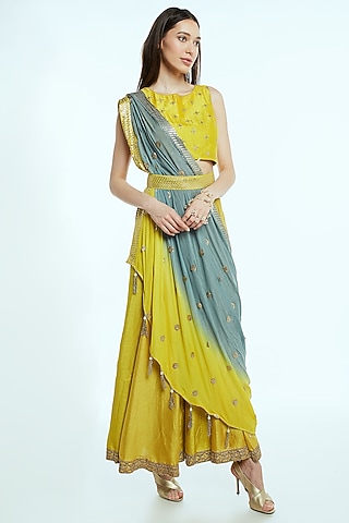 Yellow & Green Ombre Palazzo Set by NIsha Ajmera