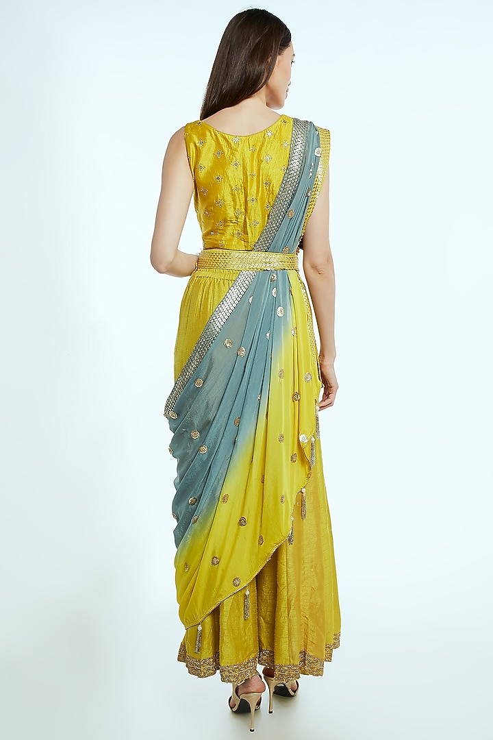 Yellow & Green Ombre Palazzo Set by NIsha Ajmera at Pernia's Pop Up Shop