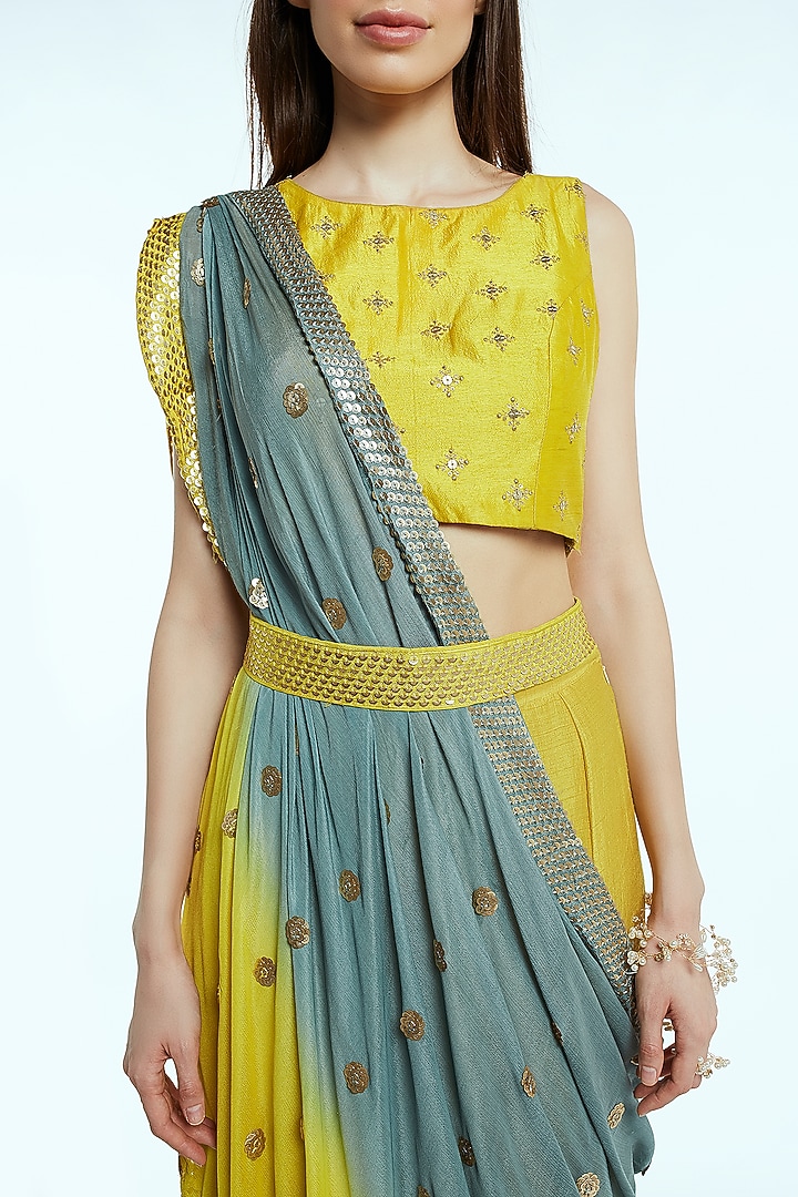 Yellow & Green Ombre Palazzo Set by NIsha Ajmera at Pernia's Pop Up Shop