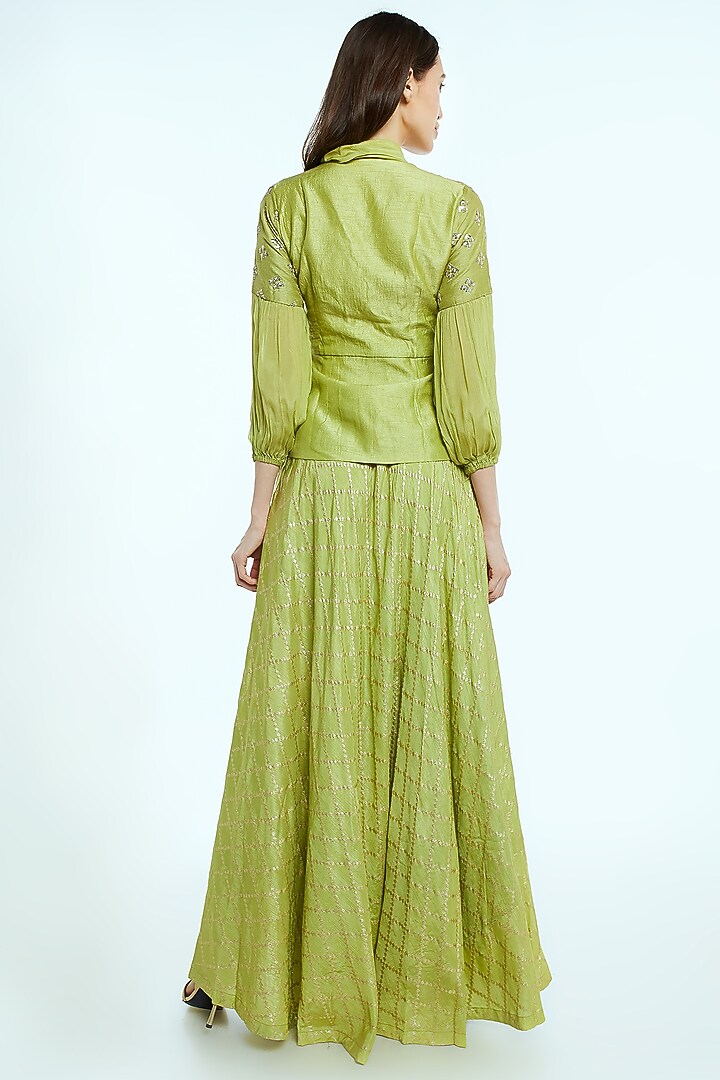 Mint Green Embroidered Banarasi Skirt Set by NIsha Ajmera at Pernia's Pop Up Shop