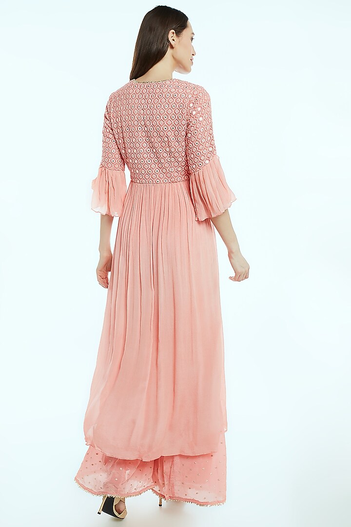 Blush Pink Chikankari Kurta With Palazzo Pants by NIsha Ajmera at Pernia's Pop Up Shop