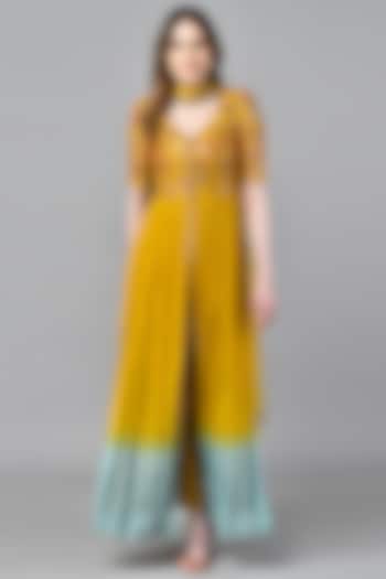 Yellow Tunic Set With Resham Work by NIsha Ajmera