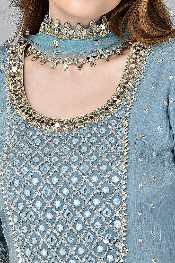 Blue Chikankari Party Wear Anarkali Set by NIsha Ajmera at Pernia's Pop Up Shop