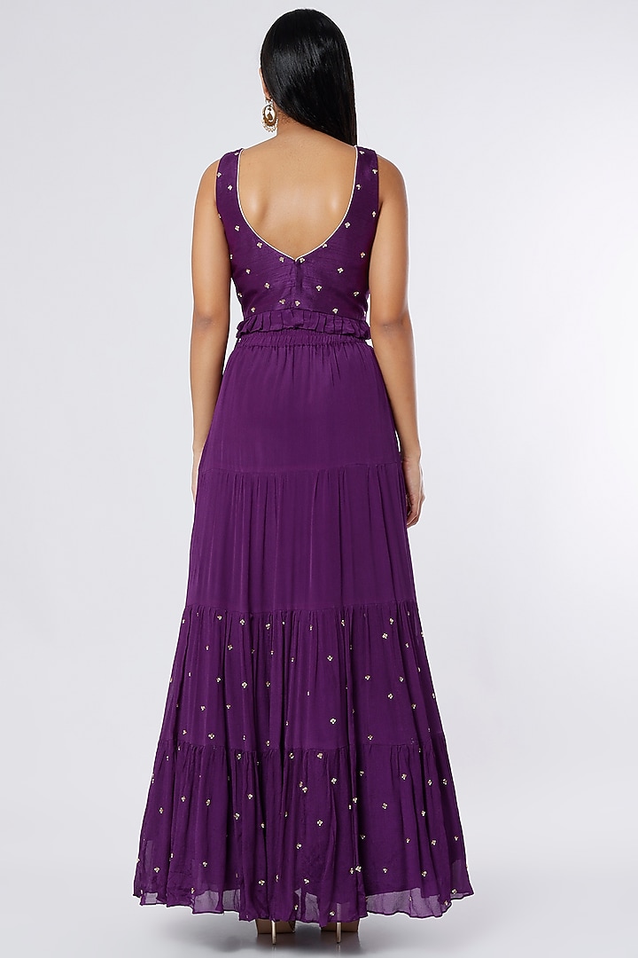 Purple Crepe Chiffon Wedding Lehenga Set by NIsha Ajmera at Pernia's Pop Up Shop