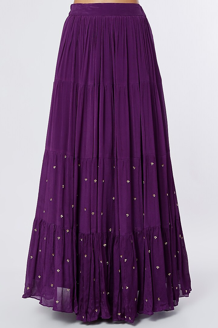Purple Crepe Chiffon Wedding Lehenga Set by NIsha Ajmera at Pernia's Pop Up Shop