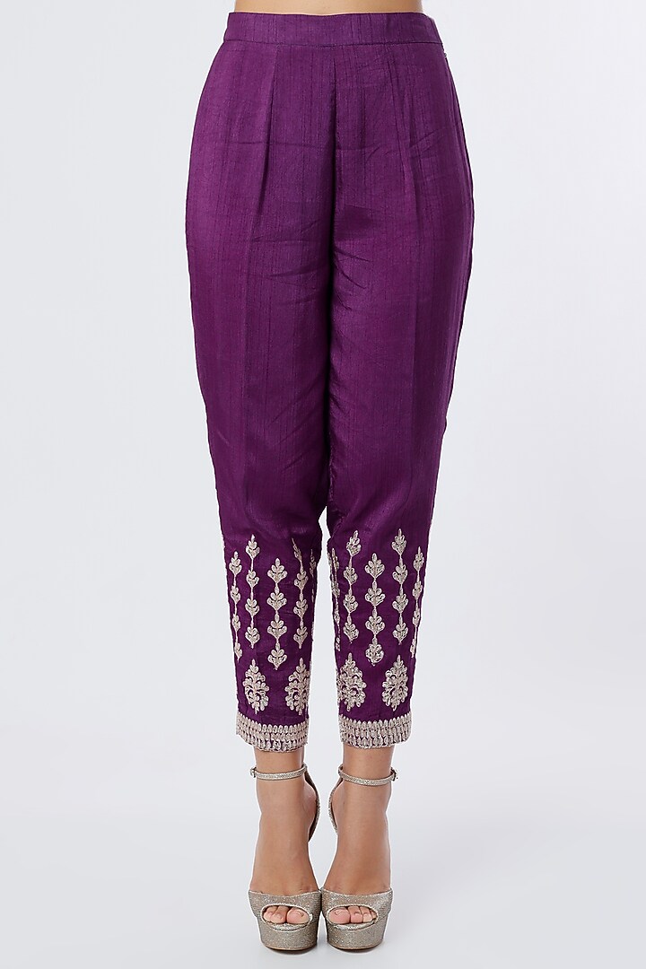 Purple Dupion Silk Frilled Tunic Set by NIsha Ajmera at Pernia's Pop Up Shop