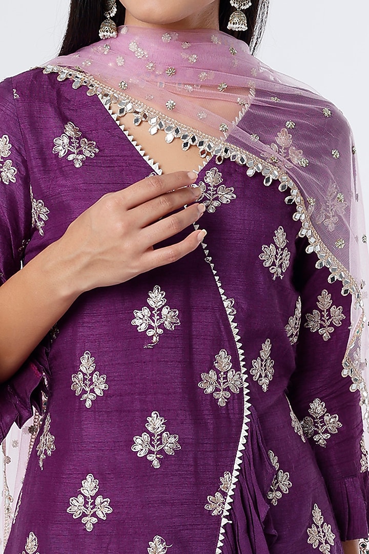 Purple Dupion Silk Frilled Tunic Set by NIsha Ajmera at Pernia's Pop Up Shop
