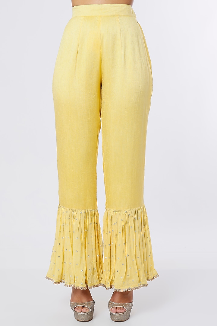 Yellow Dupion Silk & Crepe Chiffon Tunic Set by NIsha Ajmera at Pernia's Pop Up Shop