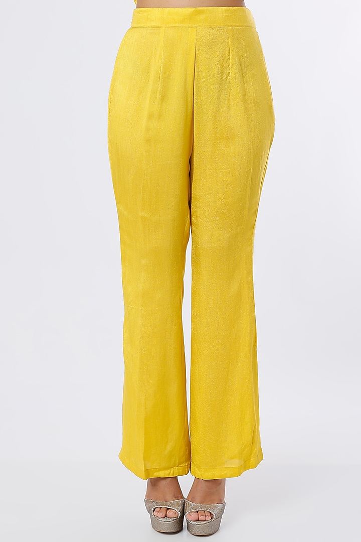 Yellow Dupion Silk & Crepe Chiffon Embroidered Tunic Set by NIsha Ajmera at Pernia's Pop Up Shop