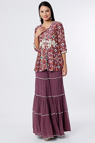 Wine Dupion Silk Sharara Set by NIsha Ajmera