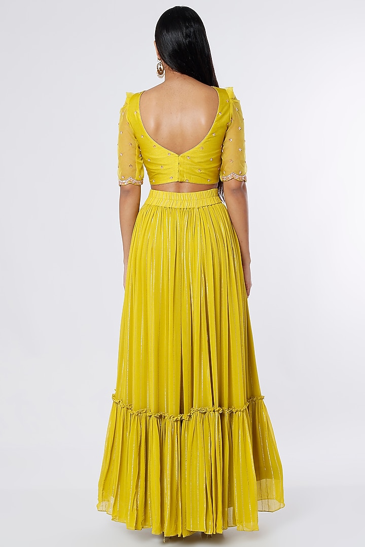Lime Green Banarasi Georgette Lehenga Set by NIsha Ajmera at Pernia's Pop Up Shop