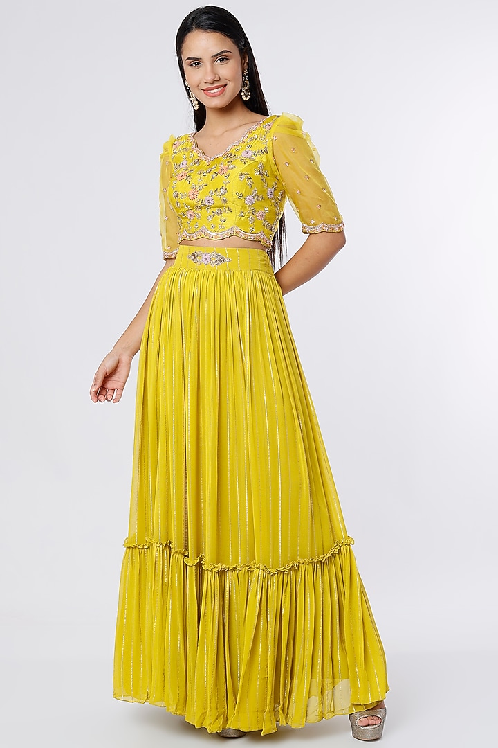 Lime Green Banarasi Georgette Lehenga Set by NIsha Ajmera at Pernia's Pop Up Shop