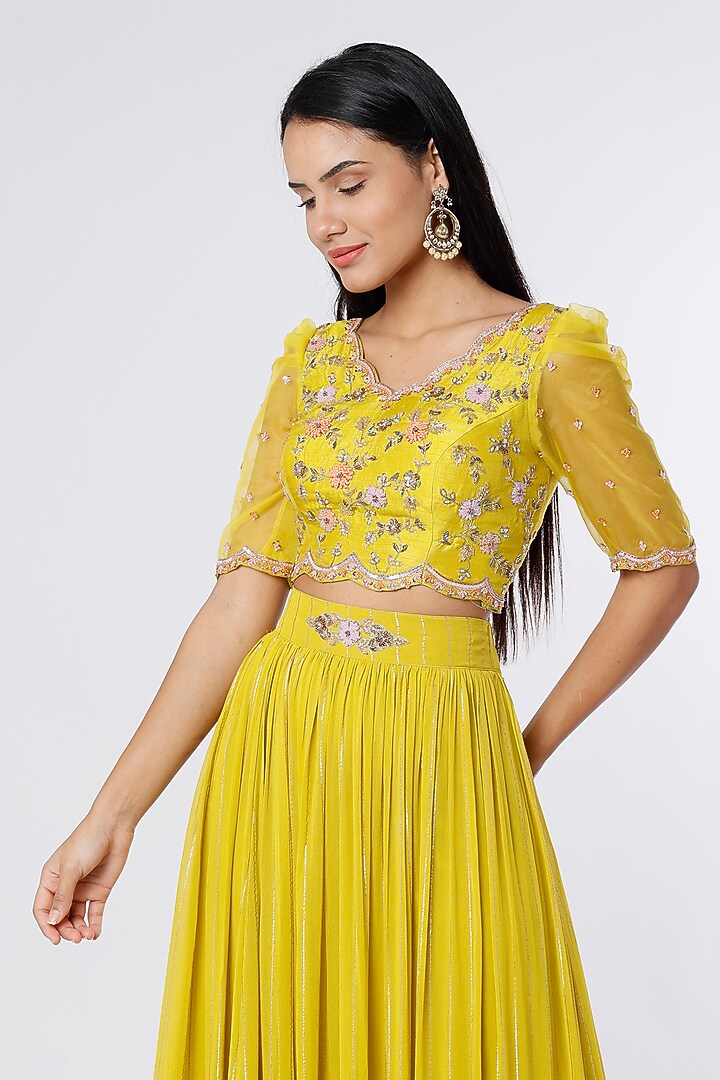 Lime Green Banarasi Georgette Lehenga Set by NIsha Ajmera at Pernia's Pop Up Shop