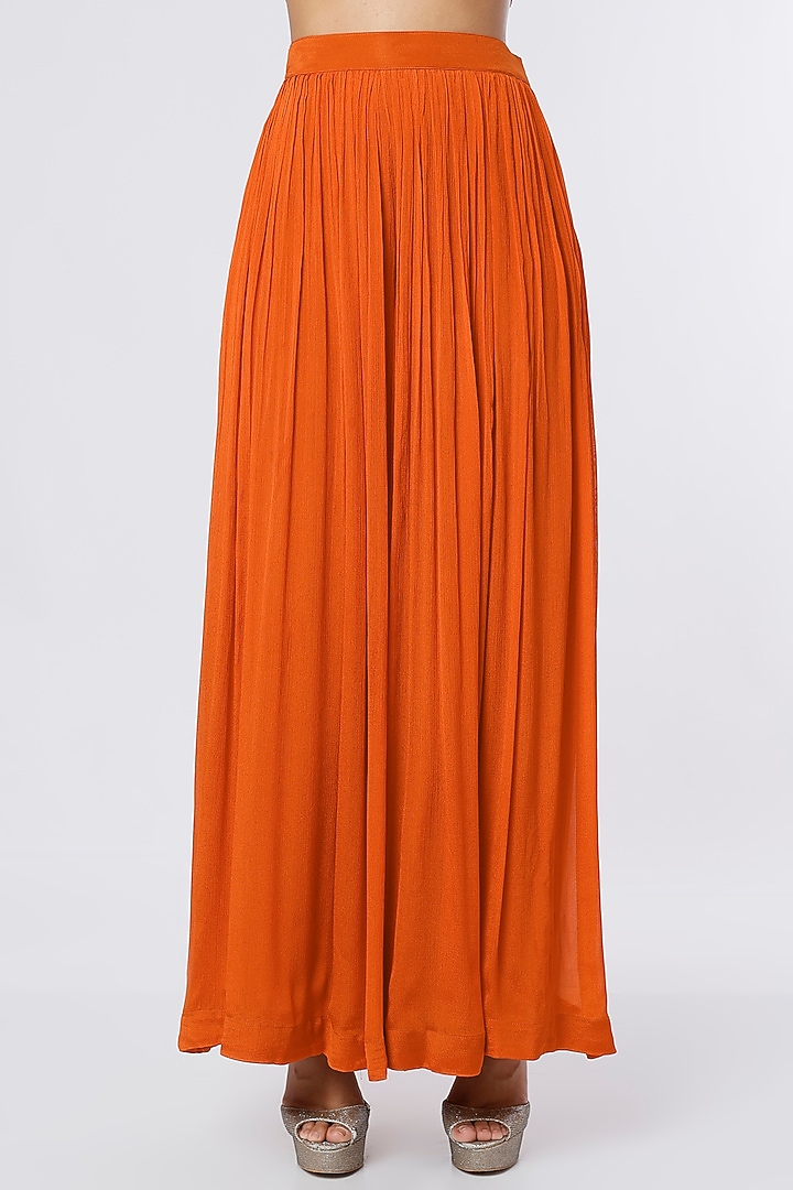 Rust Dupion Silk & Crepe Chiffon Embroidered Cape Set by NIsha Ajmera at Pernia's Pop Up Shop