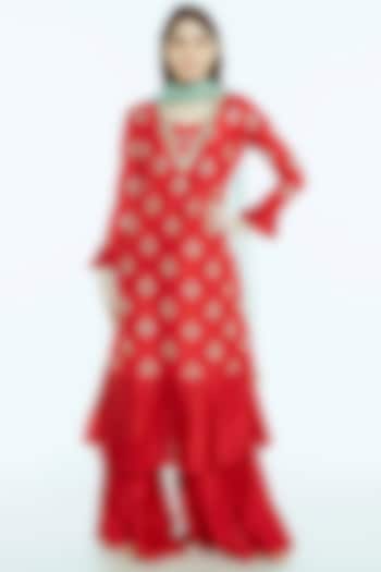Red Embroidered Party Wear Sharara Set by NIsha Ajmera at Pernia's Pop Up Shop