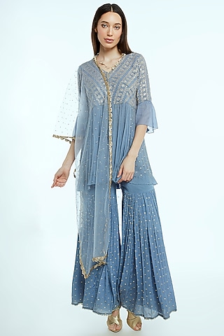 Sky Blue Embroidered Sharara Set by NIsha Ajmera