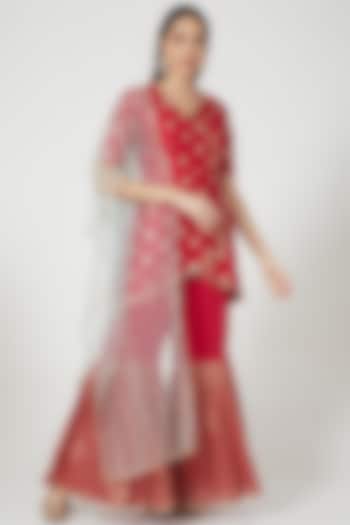 Red Silk Sharara Set by NIsha Ajmera