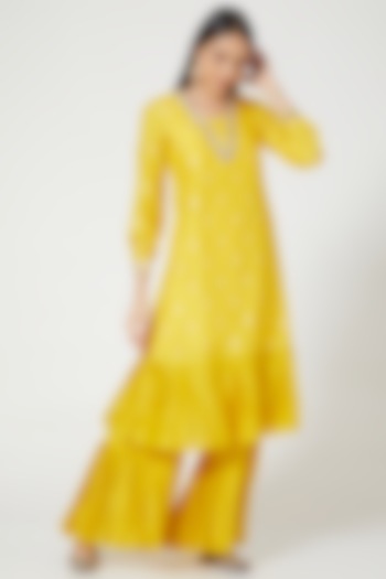 Yellow Silk Sharara Set by NIsha Ajmera at Pernia's Pop Up Shop