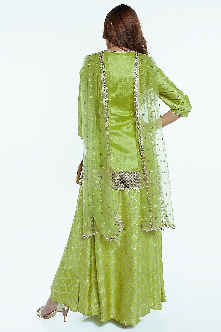 Lime Green Embroidered Skirt Set by Nisha Ajmera at Pernia's Pop Up Shop