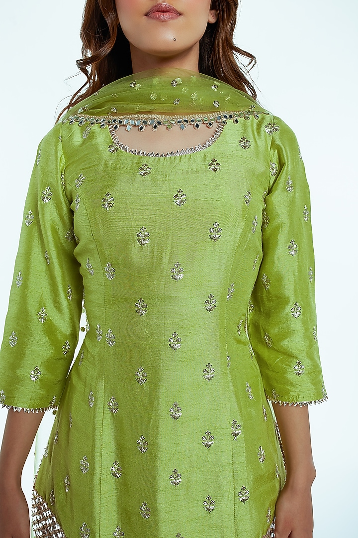 Lime Green Embroidered Skirt Set by Nisha Ajmera at Pernia's Pop Up Shop