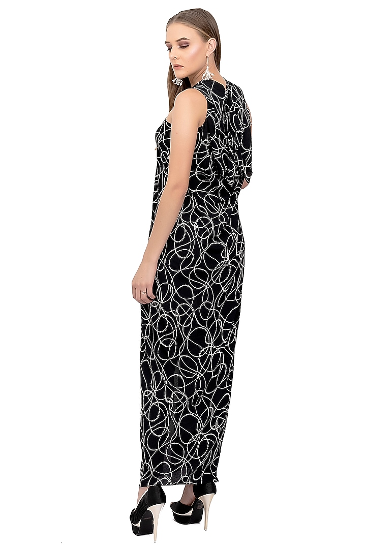 Black Printed Draped Dress by Na-Ka at Pernia's Pop Up Shop