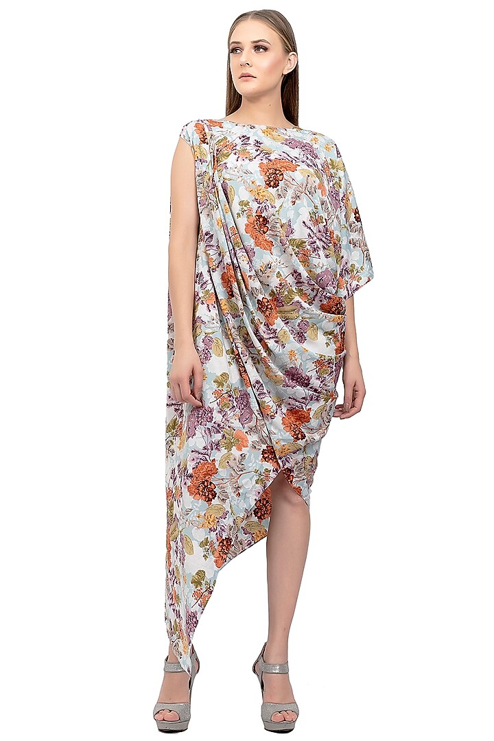 Sky Blue Printed Cowl Summer Dress by Na-Ka at Pernia's Pop Up Shop