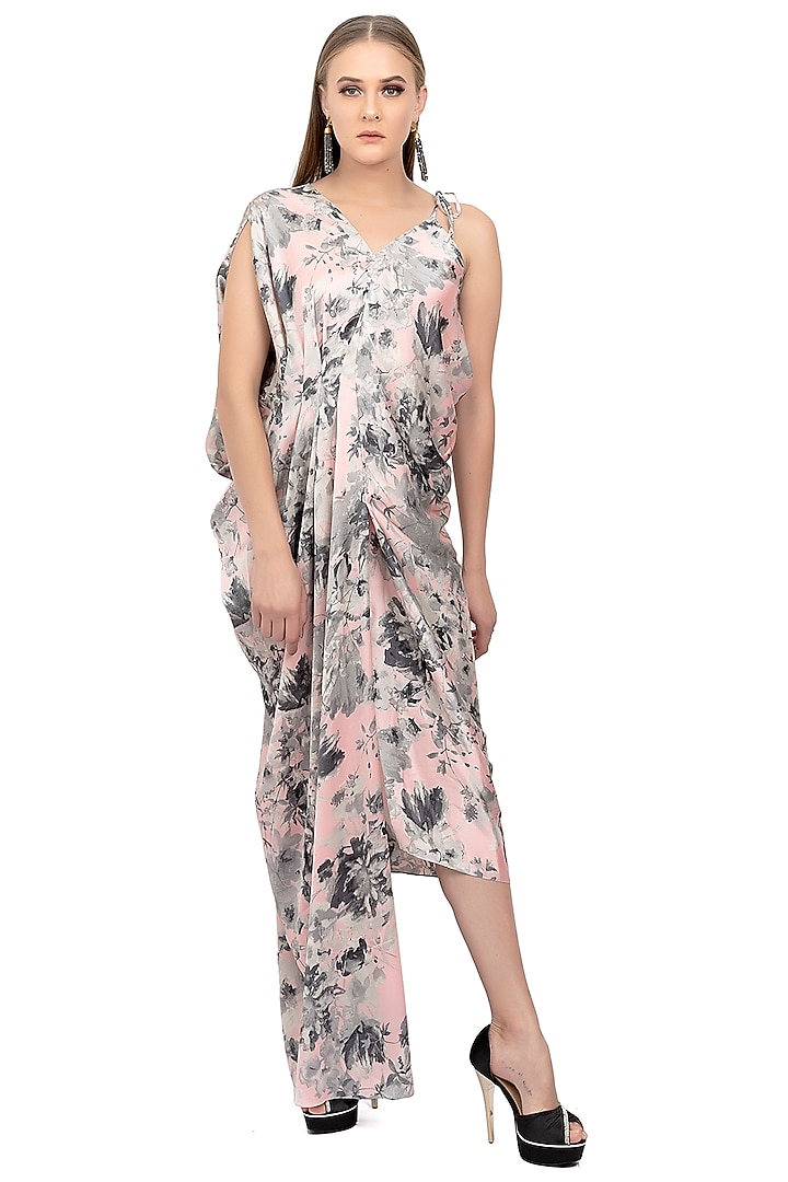 Blush Pink Printed Draped Summer Dress by Na-Ka at Pernia's Pop Up Shop