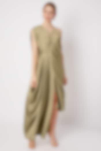 Gold Satin Asymmetric Dress by Na-Ka