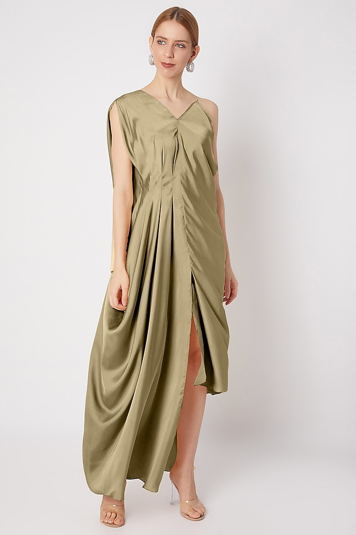 Gold Satin Asymmetric Dress by Na-Ka