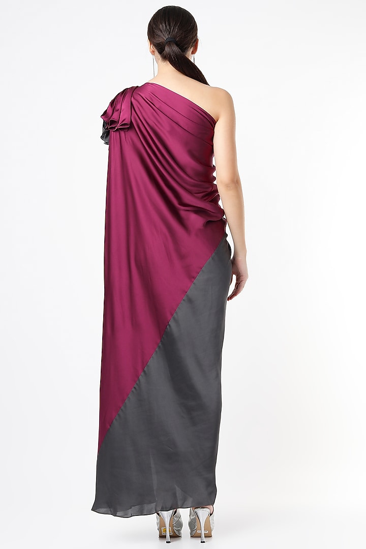 Wine & Grey Satin Draped Summer Dress by NA-KA at Pernia's Pop Up Shop