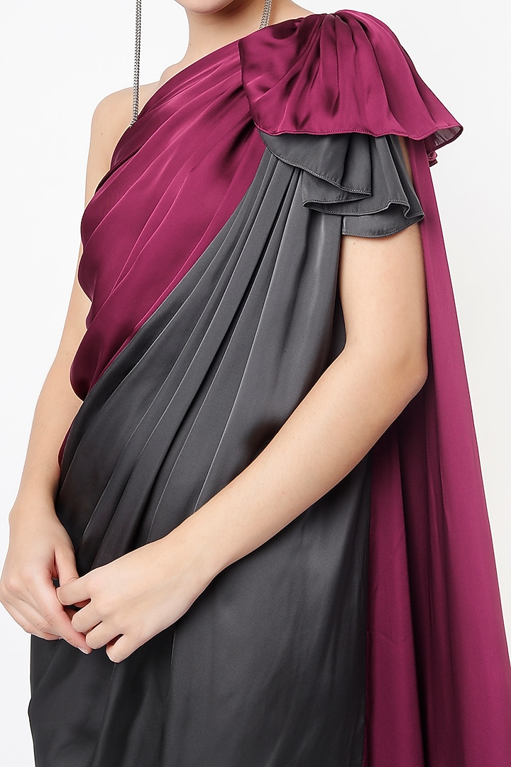 Wine & Grey Satin Draped Summer Dress by NA-KA at Pernia's Pop Up Shop
