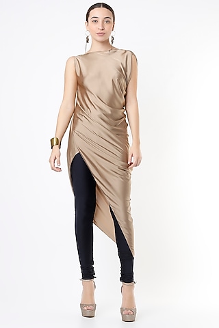 Champagne Gold Draped Tunic by NA-KA