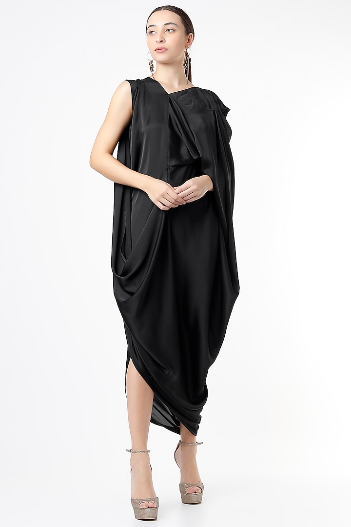 Black Satin Draped Gown by NA-KA