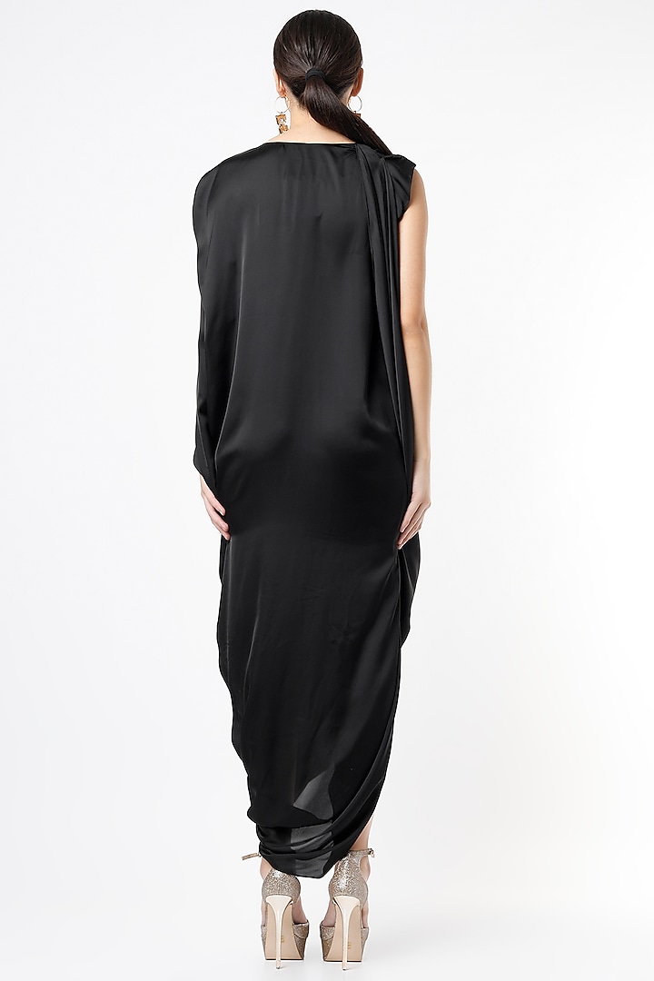 Black Satin Draped Gown by NA-KA at Pernia's Pop Up Shop