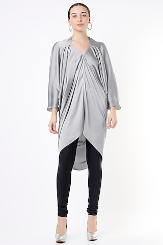 NADRU KNIT DRAPED TUNIC WITH YARN MOTIFS