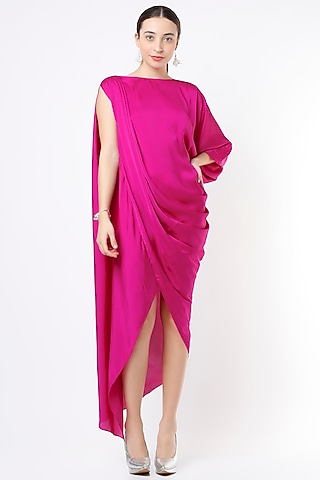 Fuchsia High-Low Draped Dress by NA-KA