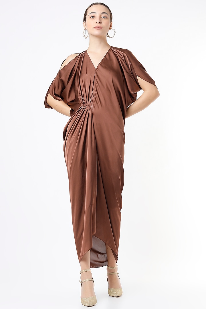 Brown Draped Gown by NA-KA